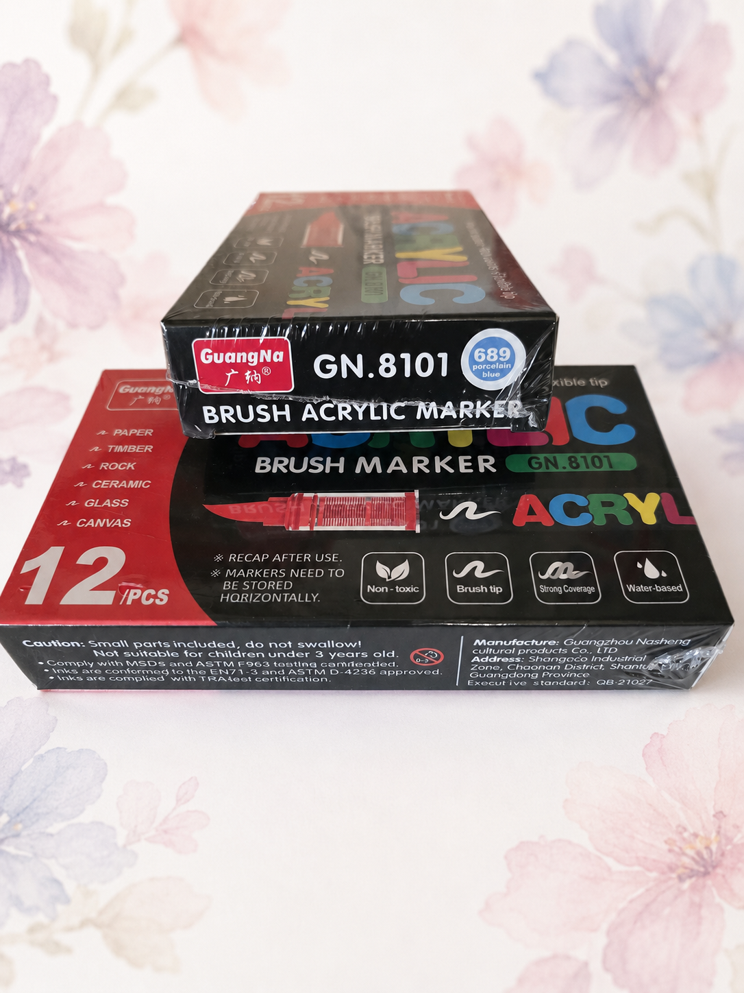 Boîte de 12 feutres acryliques Guangna Brush – Couleur au choix