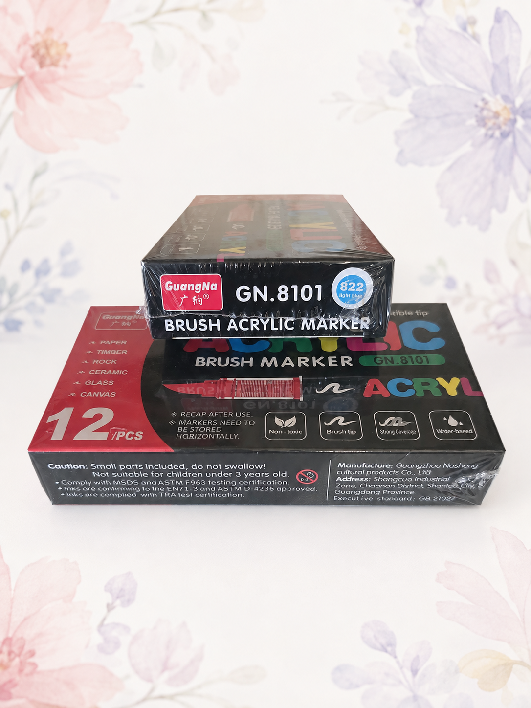 Boîte de 12 feutres acryliques Guangna Brush – Couleur au choix