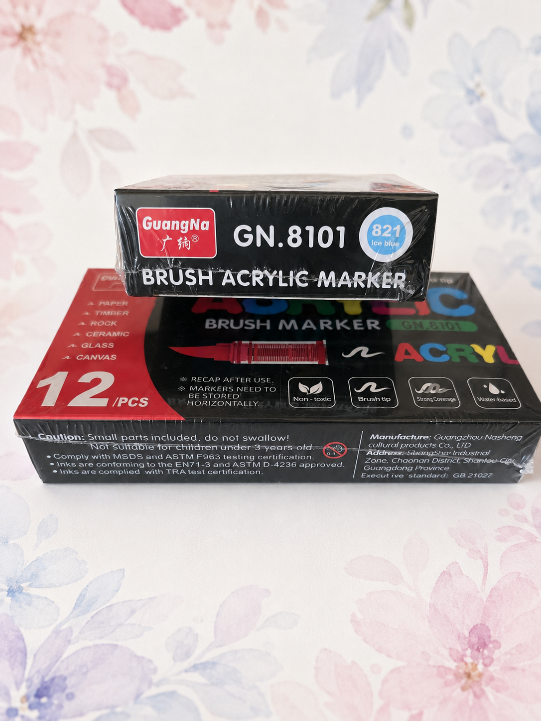 Boîte de 12 feutres acryliques Guangna Brush – Couleur au choix
