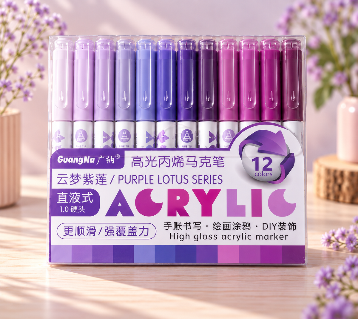 GuangNa High Gloss – Feutres acryliques – Pack de 12 couleurs