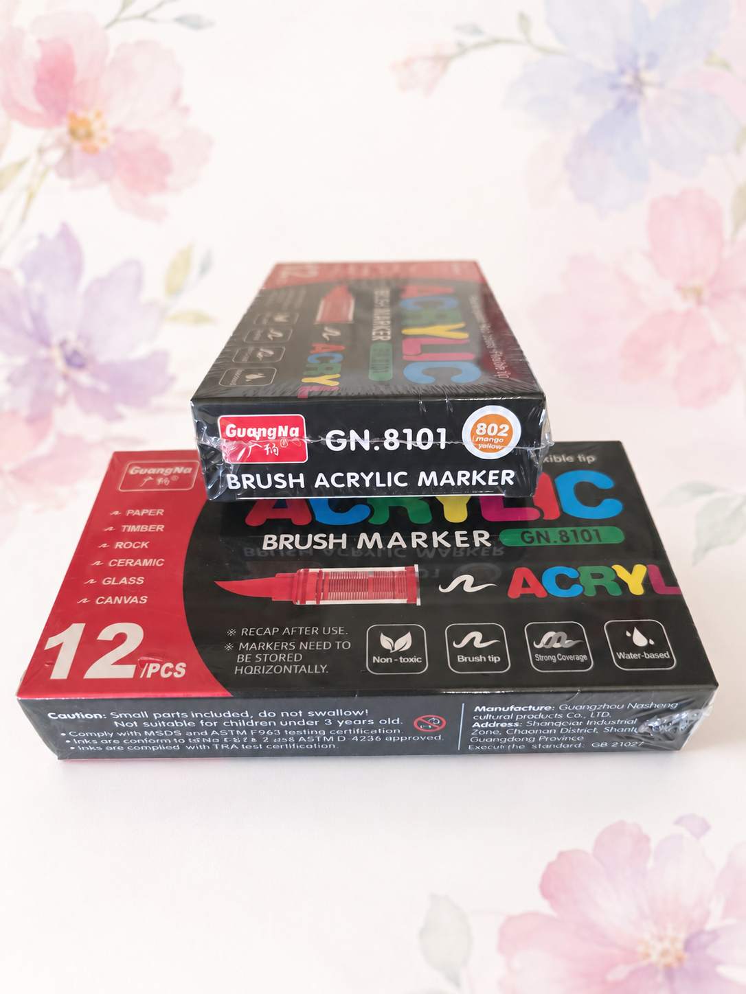 Boîte de 12 feutres acryliques Guangna Brush – Couleur au choix