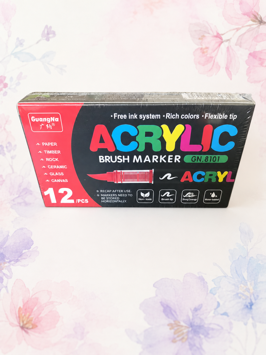 Boîte de 12 feutres acryliques Guangna Brush – Couleur au choix