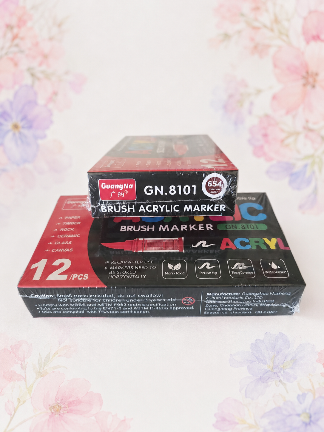 Boîte de 12 feutres acryliques Guangna Brush – Couleur au choix