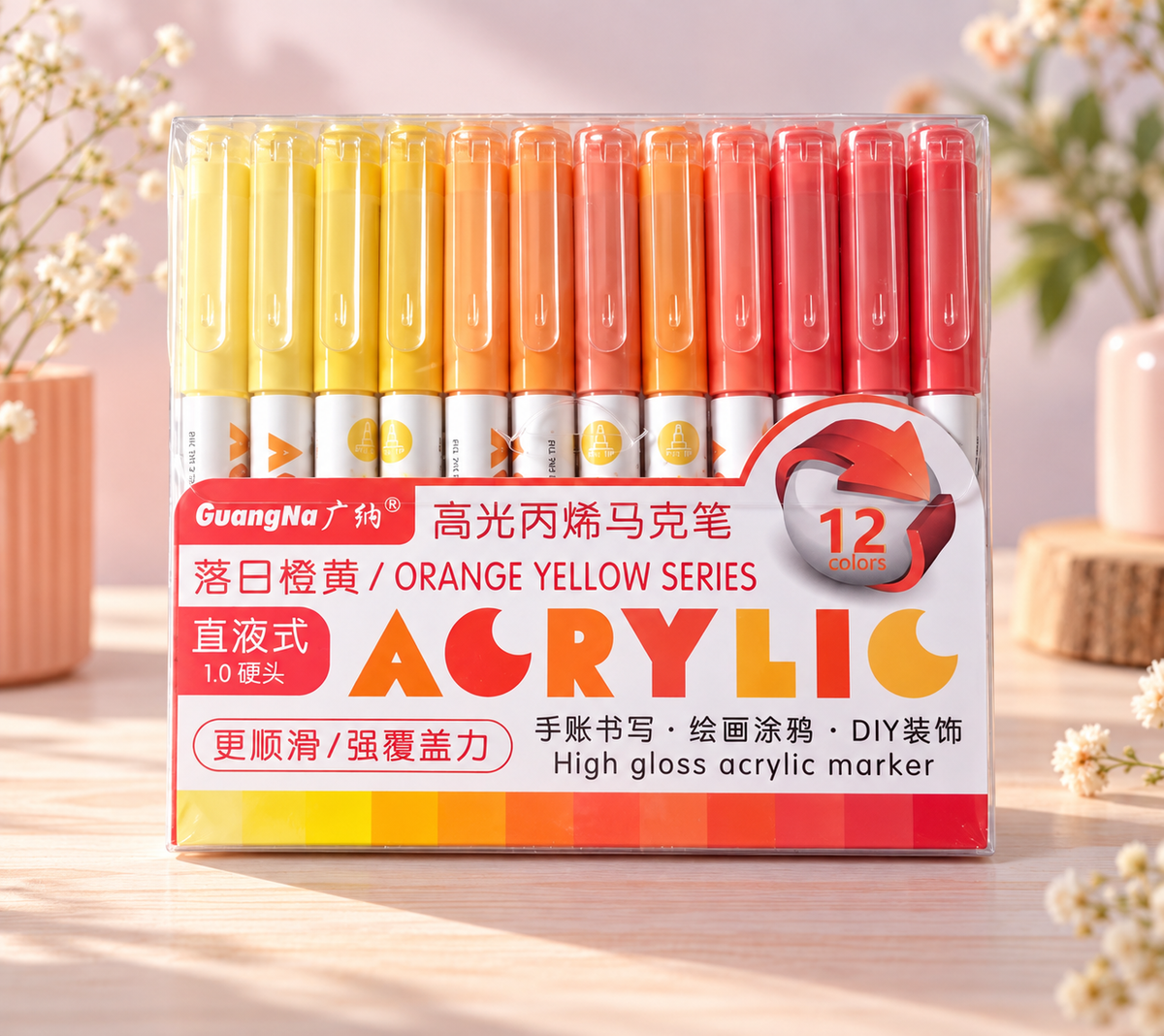 GuangNa High Gloss – Feutres acryliques – Pack de 12 couleurs